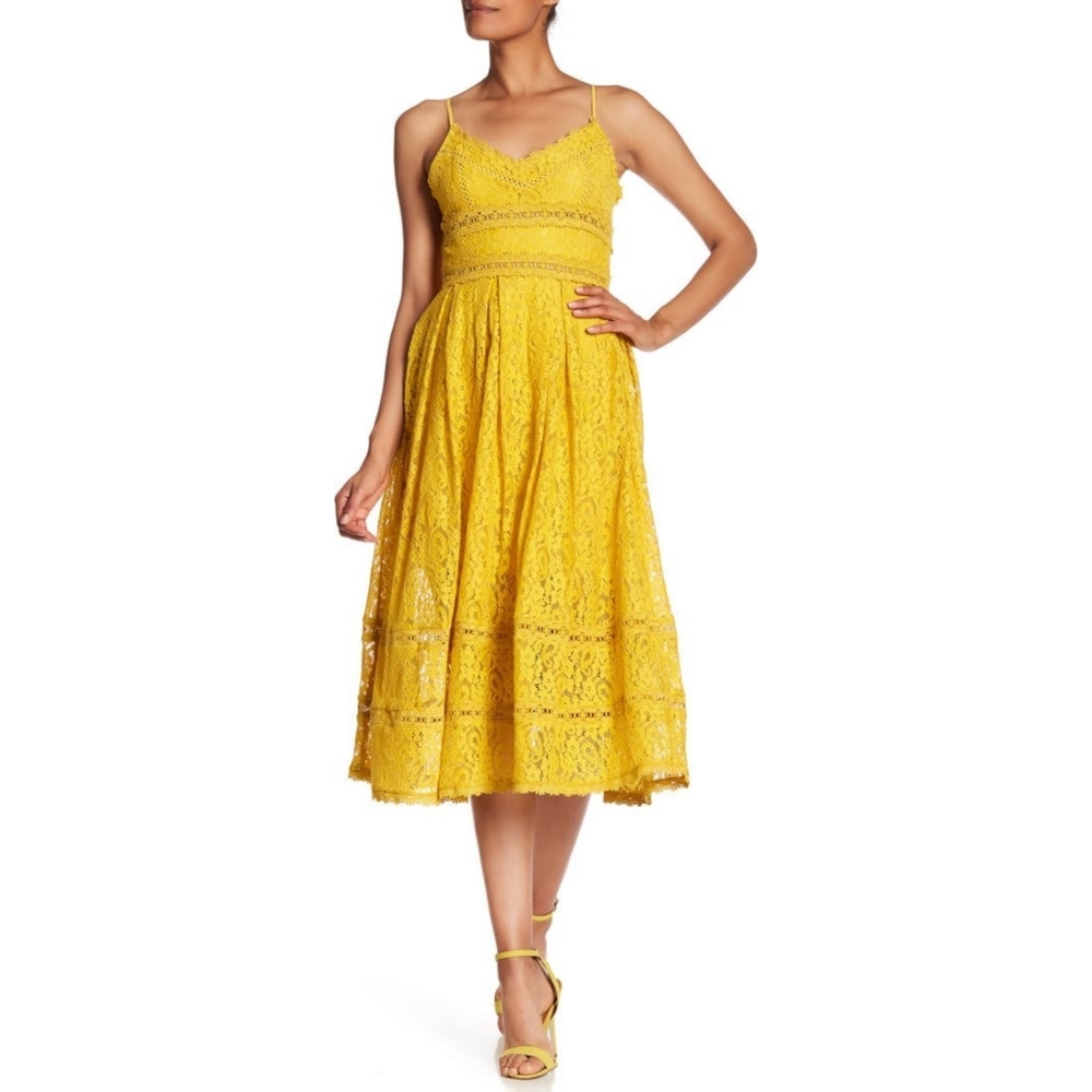 NWT Yellow NSR Lace Midi Dress